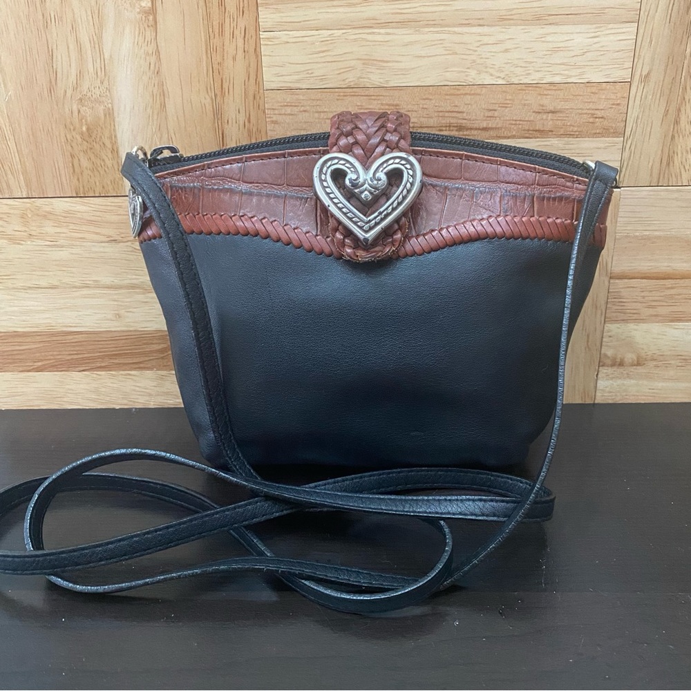 Vintage BRIGHTON Brown Croc Leather Black Mini Crossbody Bag